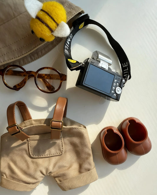 Forest Explorer Outfit for Labubu – Hat, Glasses, Backpack, Camera & Shoes