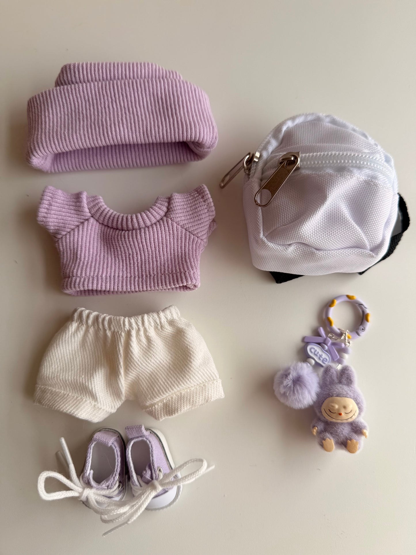 Labubu Lavender Cozy Knit Set – Mini Labubu Charm - Outfit for Labubu - Labubu Clothes