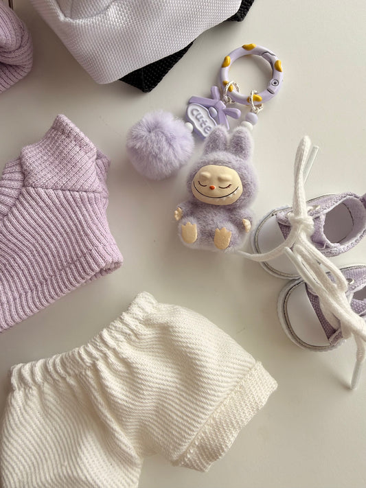 Labubu Lavender Cozy Knit Set – Mini Labubu Charm - Outfit for Labubu - Labubu Clothes