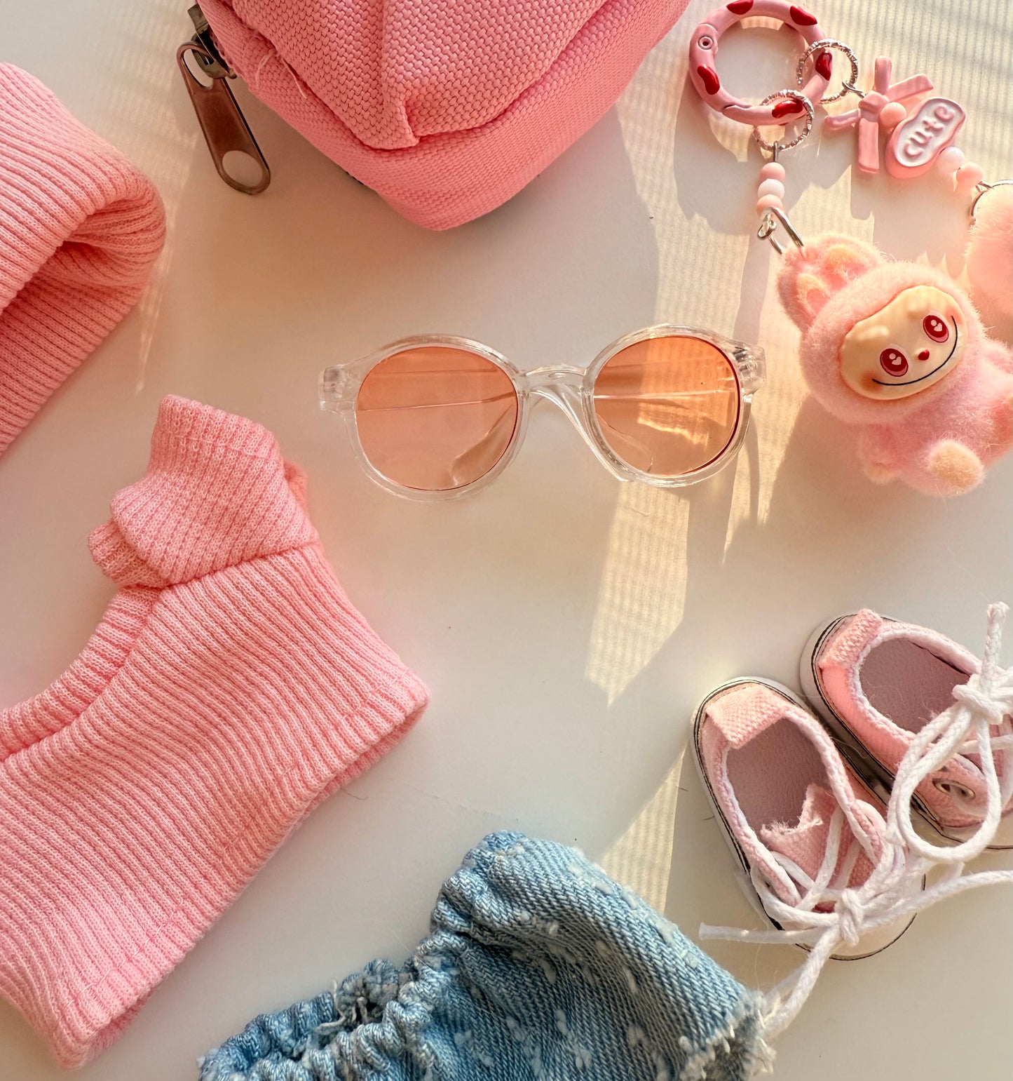 Mini Labubu Charm Backpack Set – Sunny Pink - Outfit for Labubu - Labubu Clothes