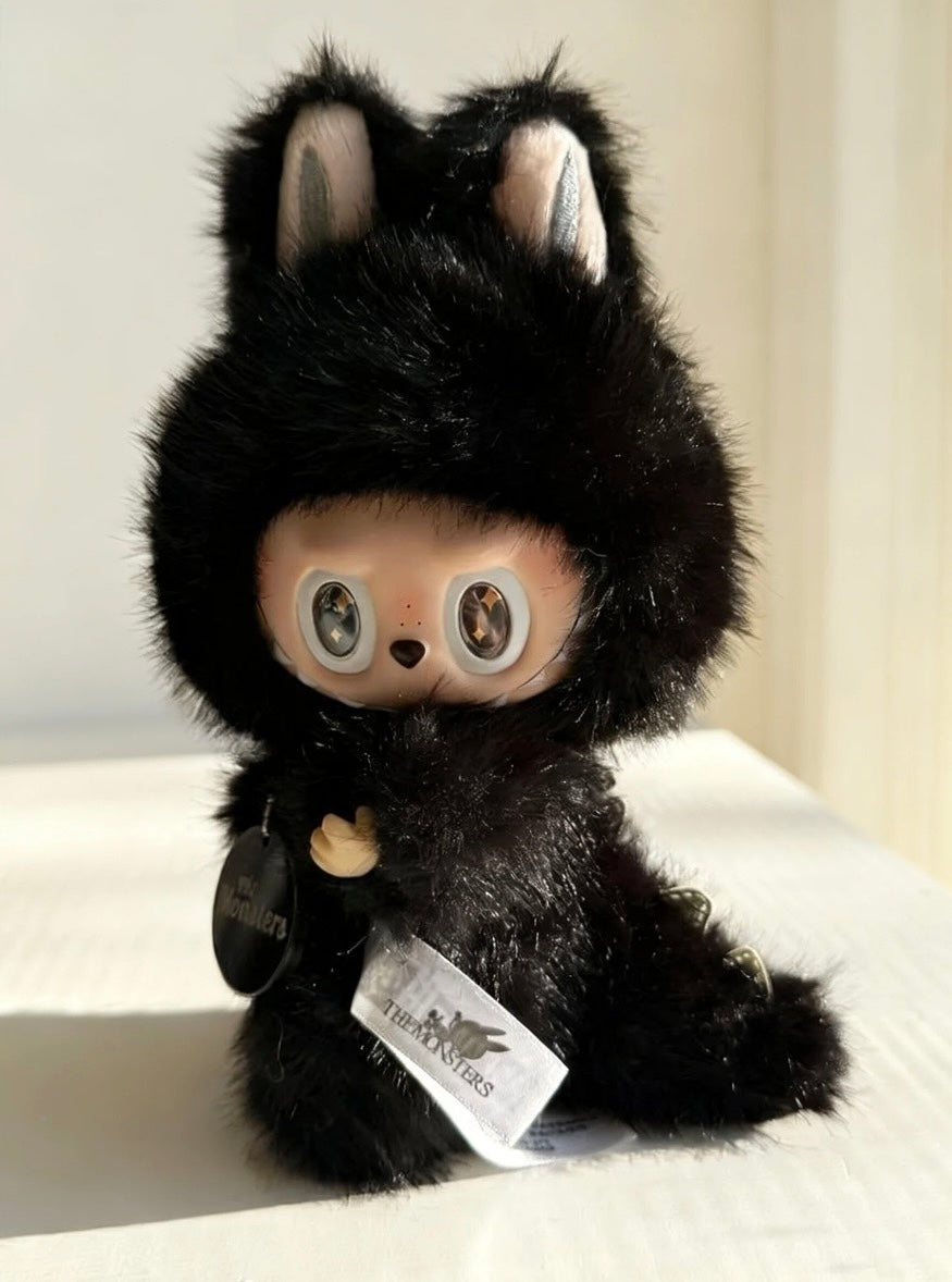 Custom Labubu Plush Doll - 17cm"Little Devil" Black Edition | Handcrafted OOAK The Monsters Art Toy