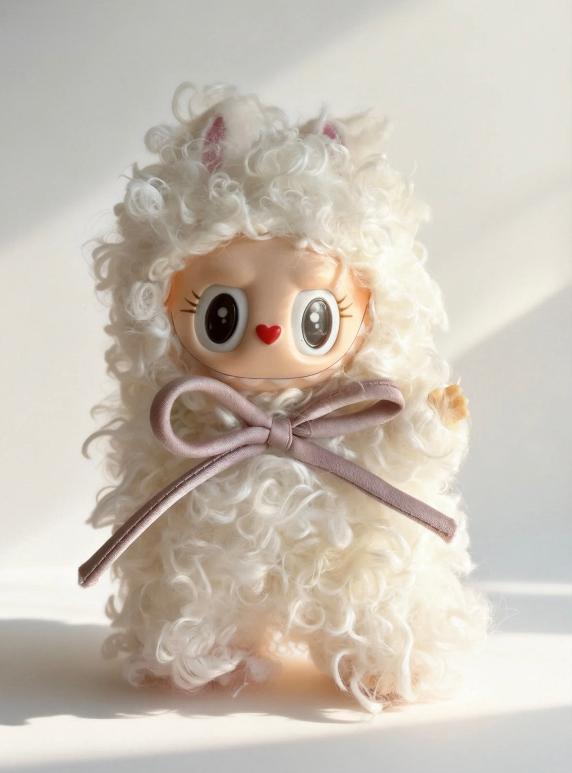 Fluffy White Teddy Bear Custom Labubu (17cm) | Cute Handmade Art Toy