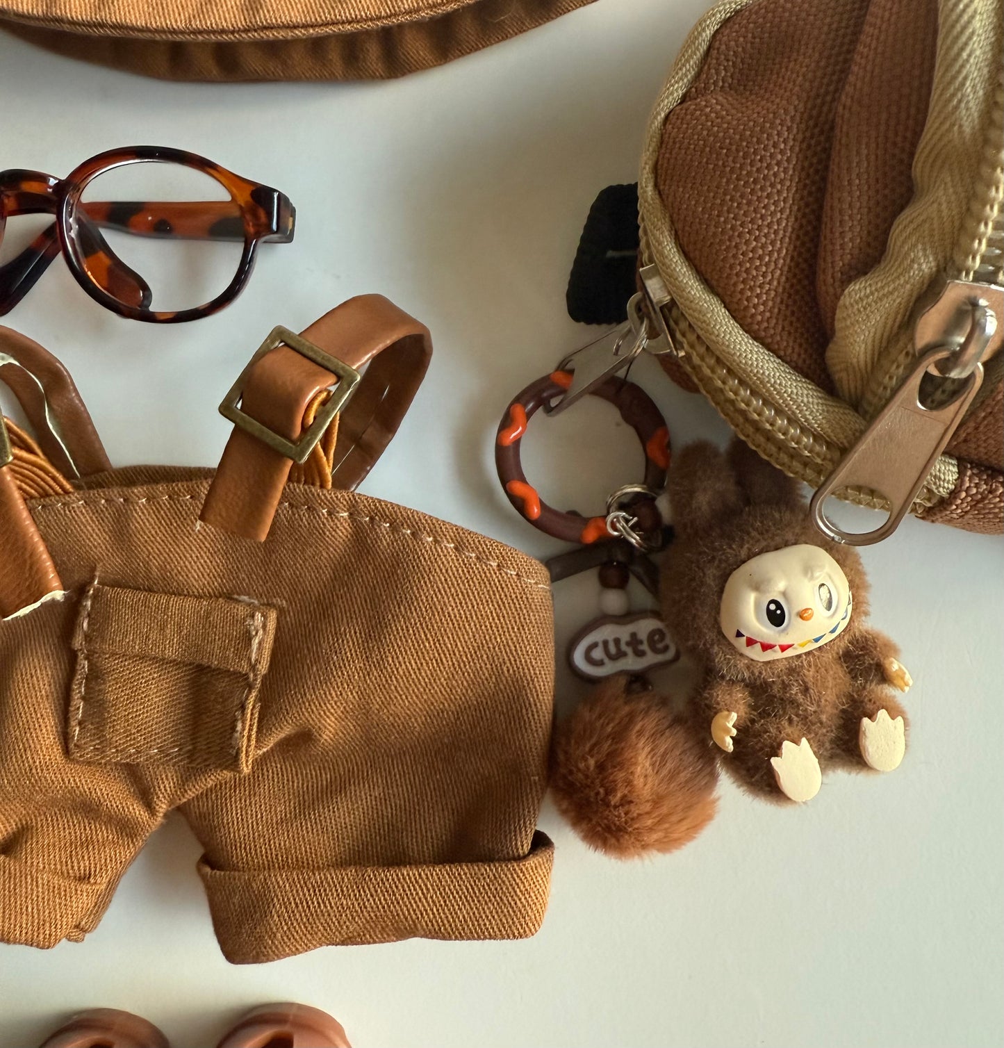 Brown Explorer Doll Outfit Set with Mini Labubu Keychain