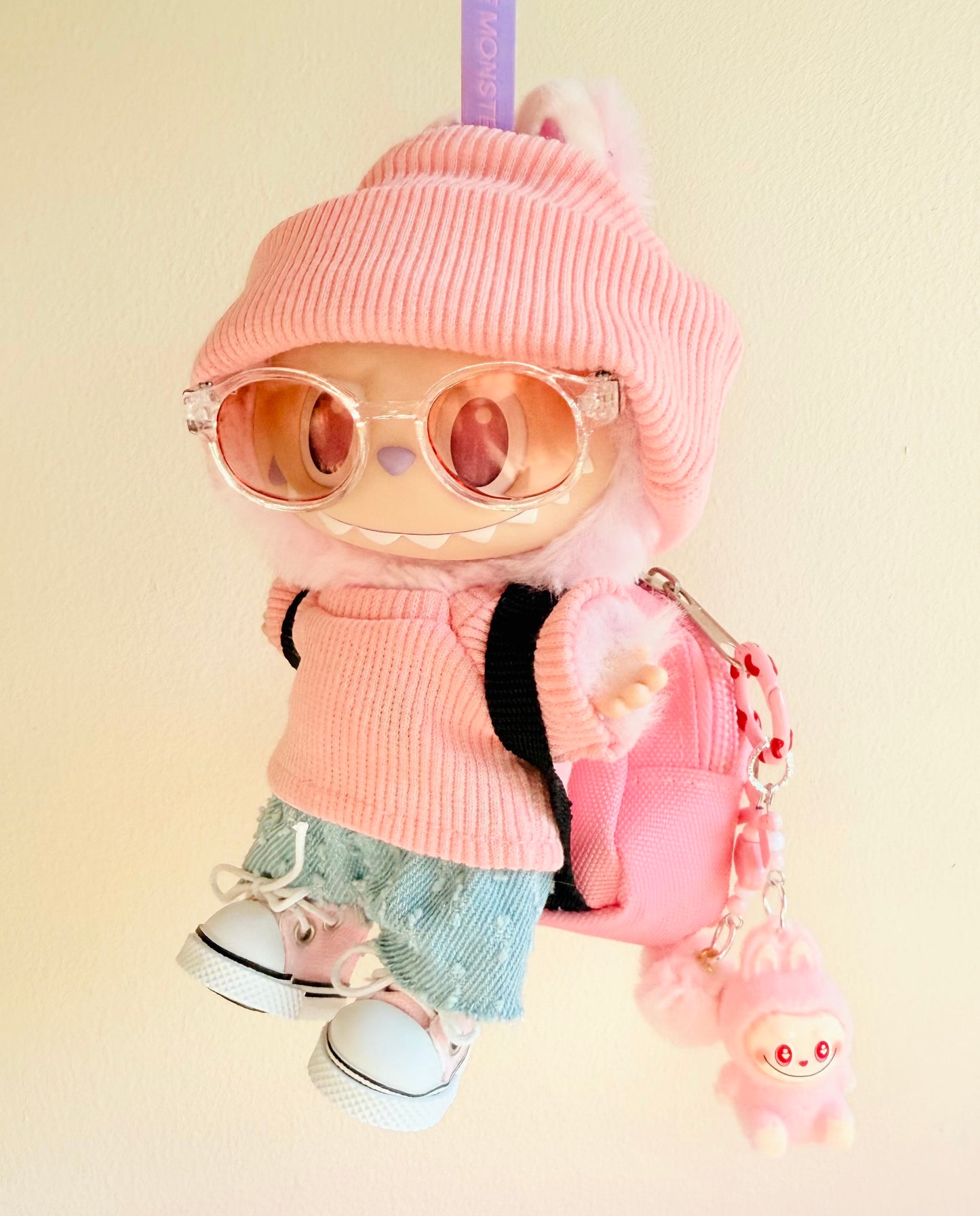 Mini Labubu Charm Backpack Set – Sunny Pink - Outfit for Labubu - Labubu Clothes