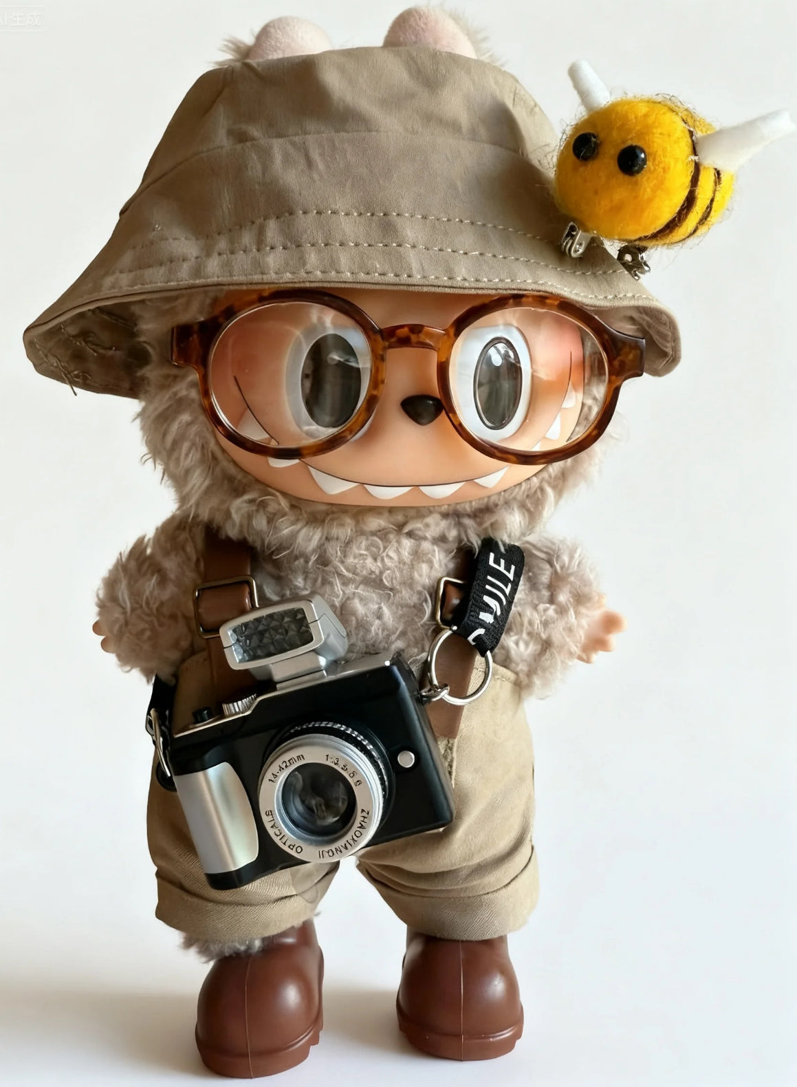 Forest Explorer Outfit for Labubu – Hat, Glasses, Backpack, Camera & Shoes