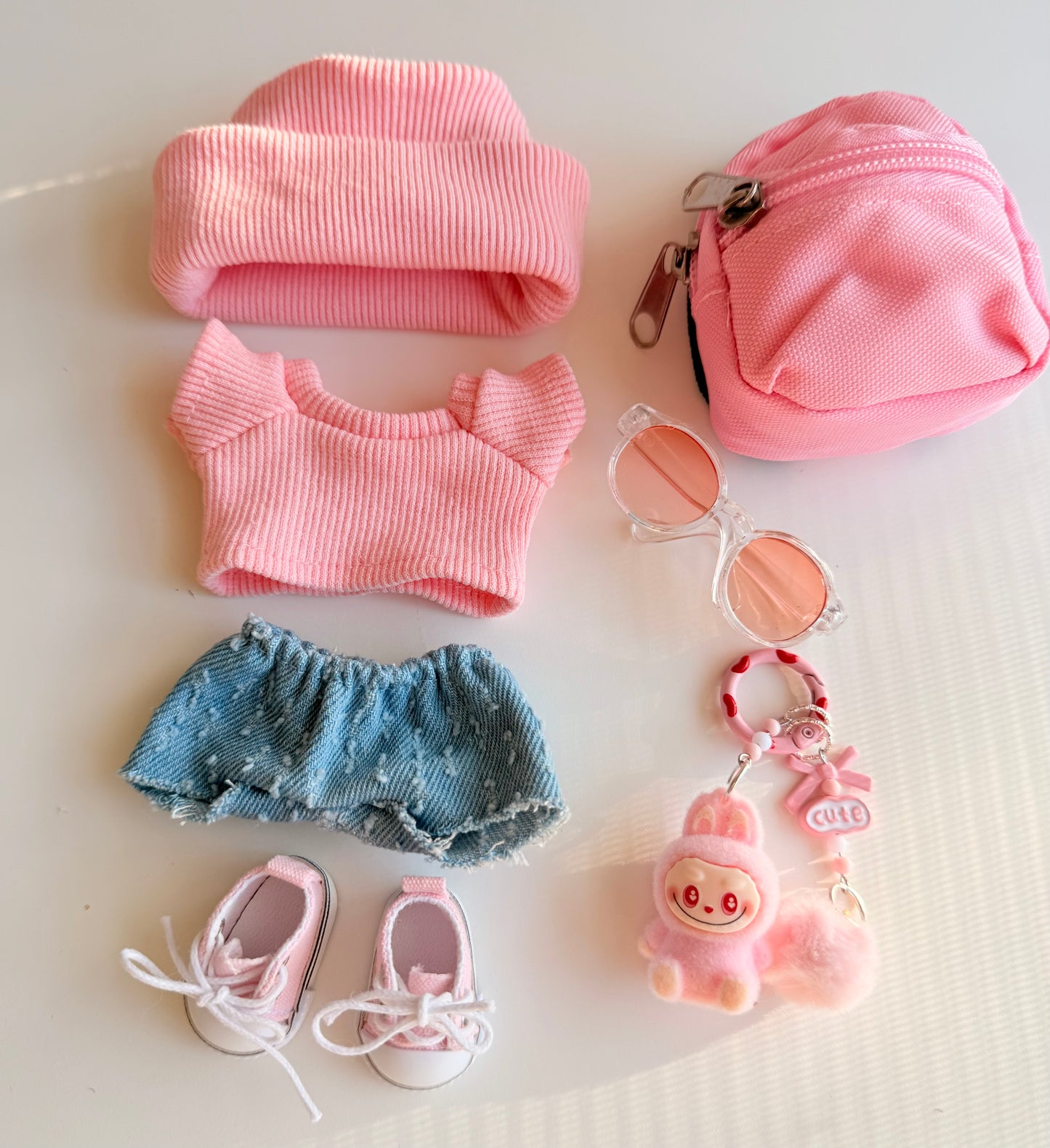 Mini Labubu Charm Backpack Set – Sunny Pink - Outfit for Labubu - Labubu Clothes