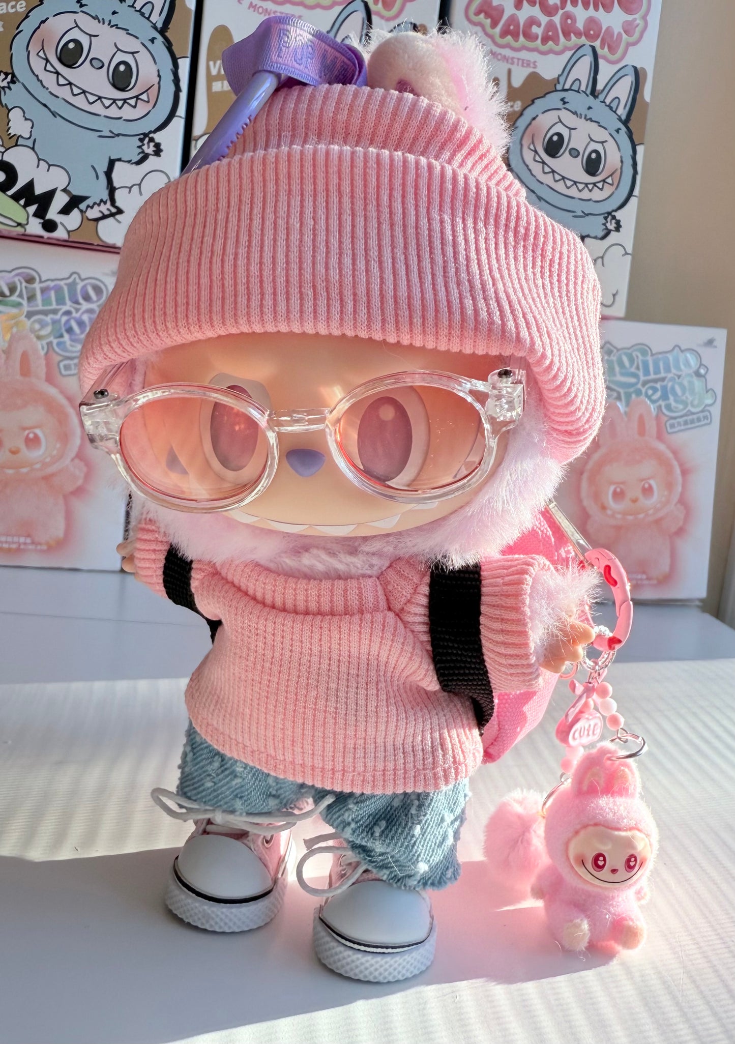 Mini Labubu Charm Backpack Set – Sunny Pink - Outfit for Labubu - Labubu Clothes
