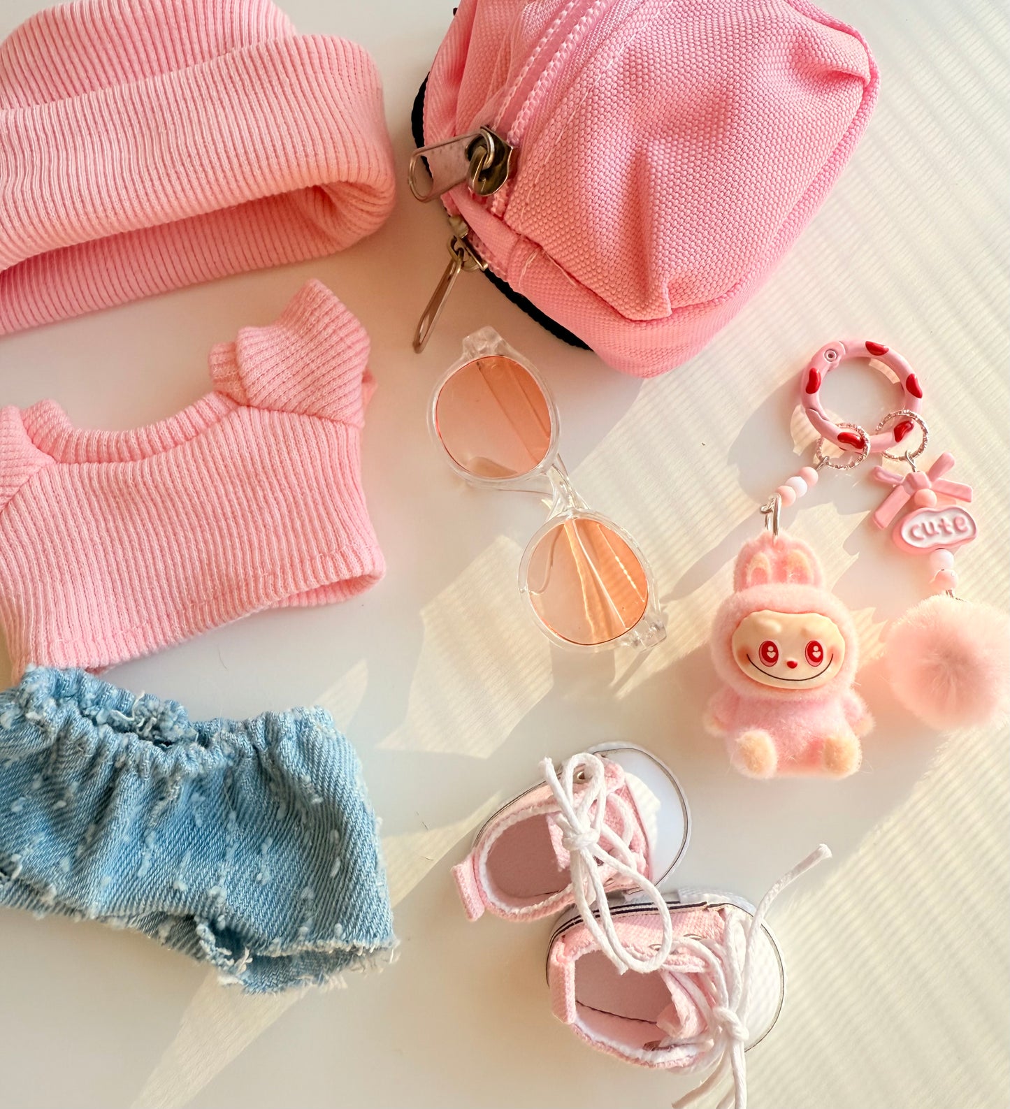 Mini Labubu Charm Backpack Set – Sunny Pink - Outfit for Labubu - Labubu Clothes