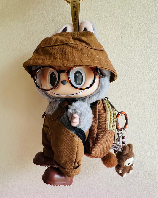 Brown Explorer Doll Outfit Set with Mini Labubu Keychain