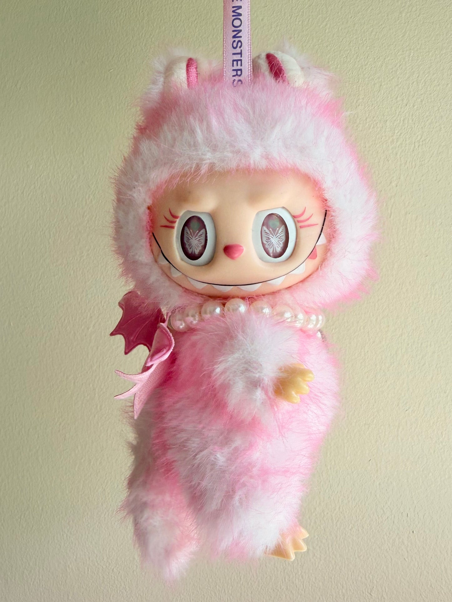 Custom Labubu Doll "Pink Butterfly Devil" – 17cm OOAK Handmade Art Toy
