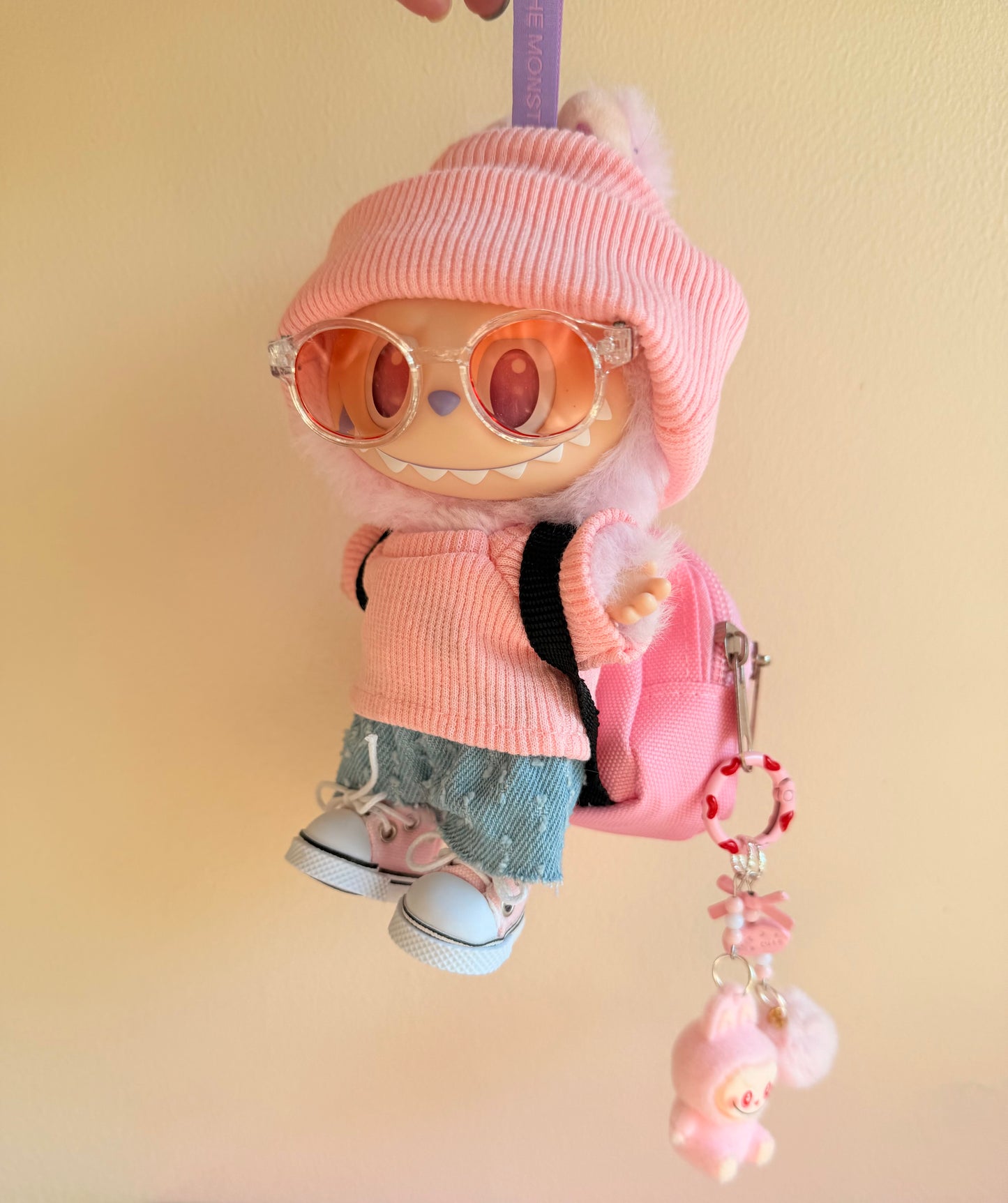 Mini Labubu Charm Backpack Set – Sunny Pink - Outfit for Labubu - Labubu Clothes