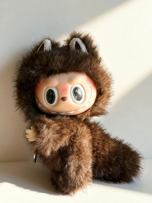 Custom Labubu Doll "Little Chief" – 17cm Brown Fluffy OOAK Art Toy
