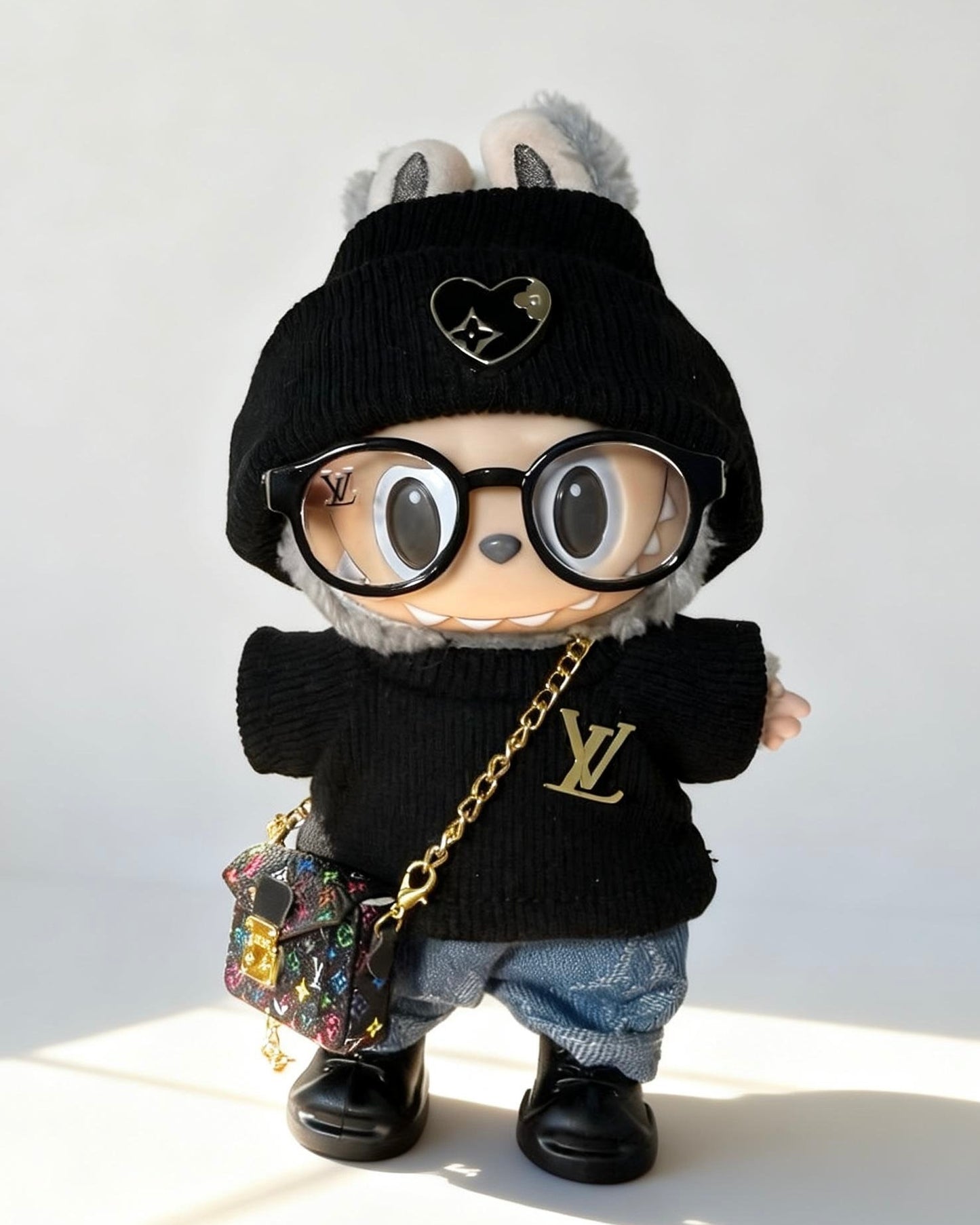 Black Street Knit Set – Gold Accent Look - Outfit for Labubu - Labubu Clothes