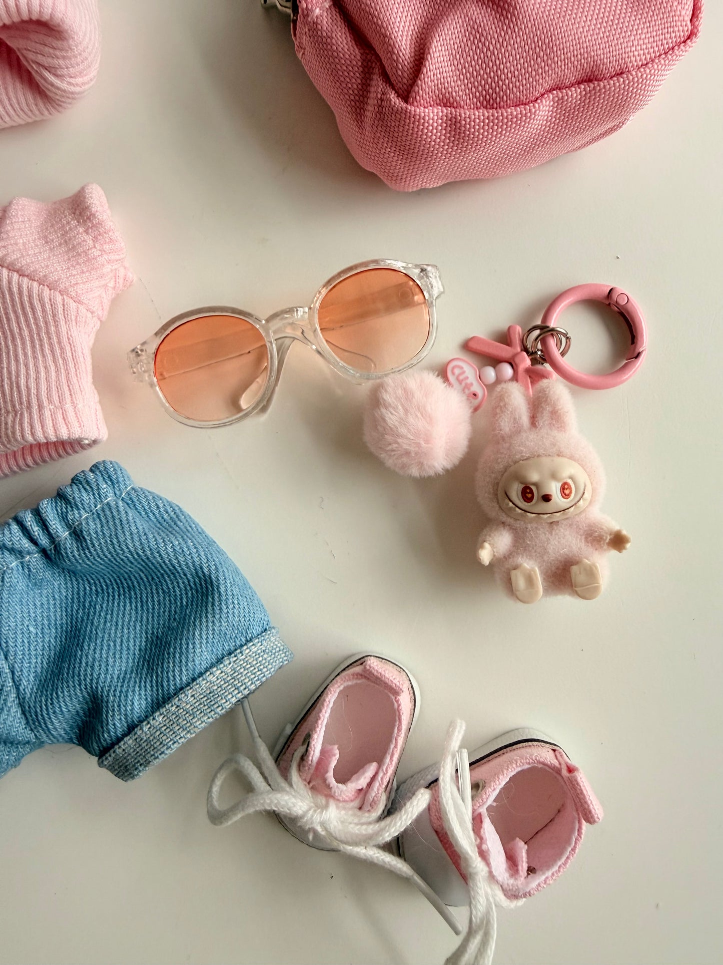 Mini Labubu Charm Backpack Set – Sunny Pink - Outfit for Labubu - Labubu Clothes