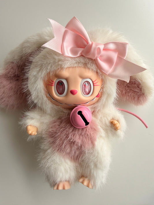 Handcrafted Labubu Art Doll – Full Custom Piece (Not Clothing) Pink Bunny Collector Edition