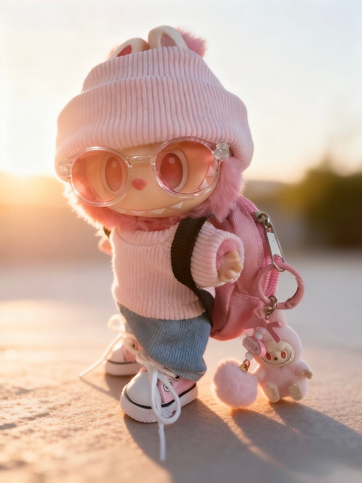 Mini Labubu Charm Backpack Set – Sunny Pink - Outfit for Labubu - Labubu Clothes