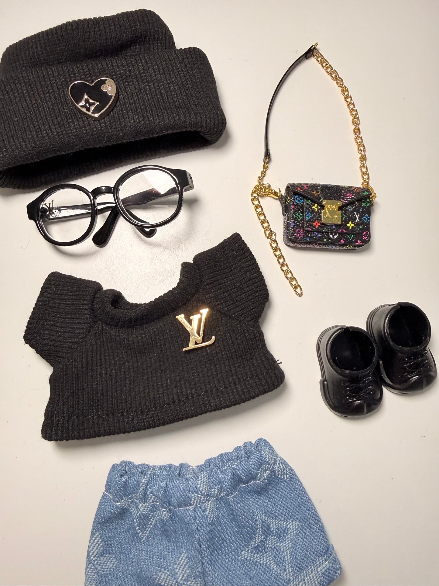 Black Street Knit Set – Gold Accent Look - Outfit for Labubu - Labubu Clothes