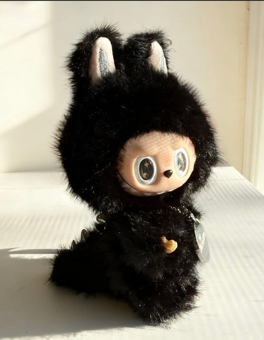 Custom Labubu Plush Doll - 17cm"Little Devil" Black Edition | Handcrafted OOAK The Monsters Art Toy