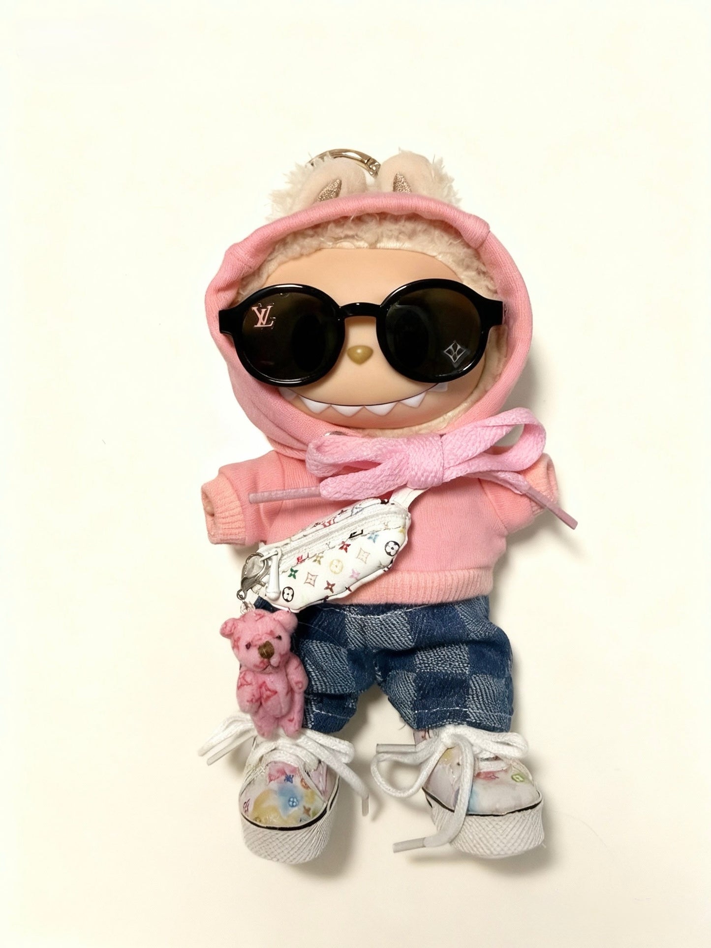 The Little Bear Edit – Pink Hoodie Outfit Set for Labubu Doll