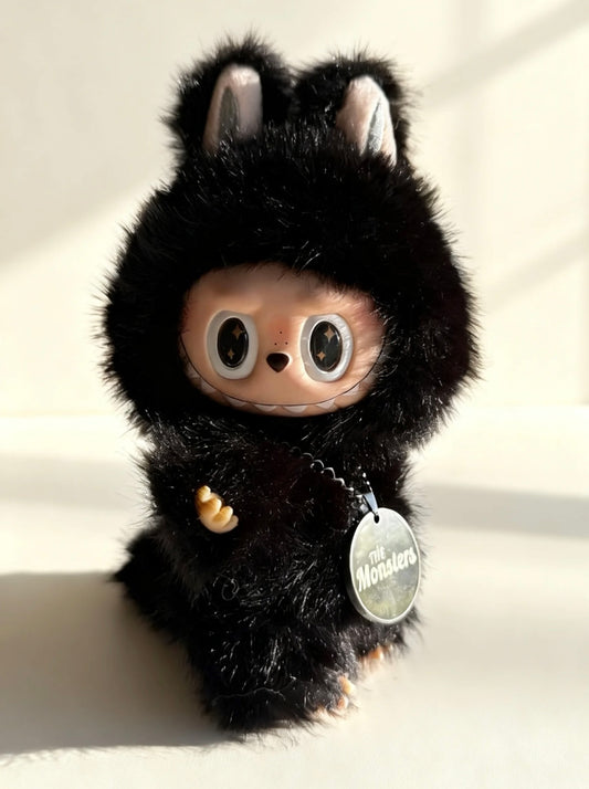 Custom Labubu Plush Doll - 17cm"Little Devil" Black Edition | Handcrafted OOAK The Monsters Art Toy