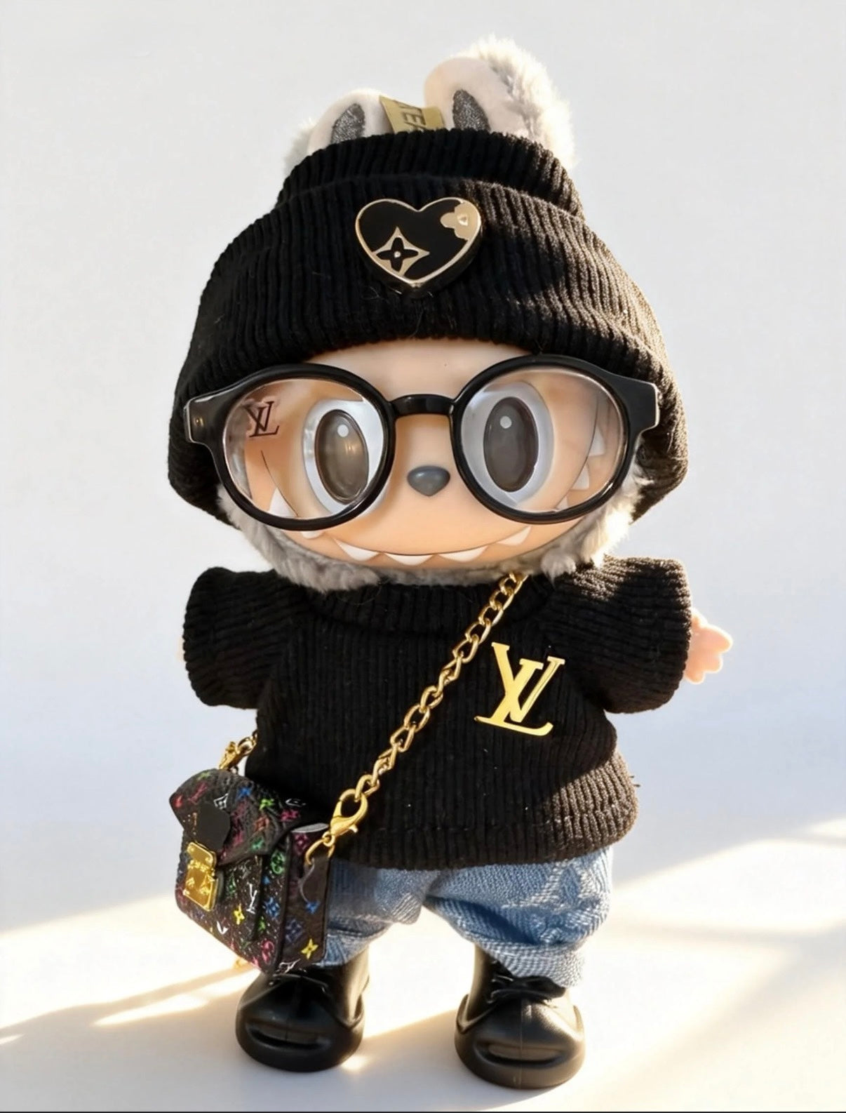 Black Street Knit Set – Gold Accent Look - Outfit for Labubu - Labubu Clothes
