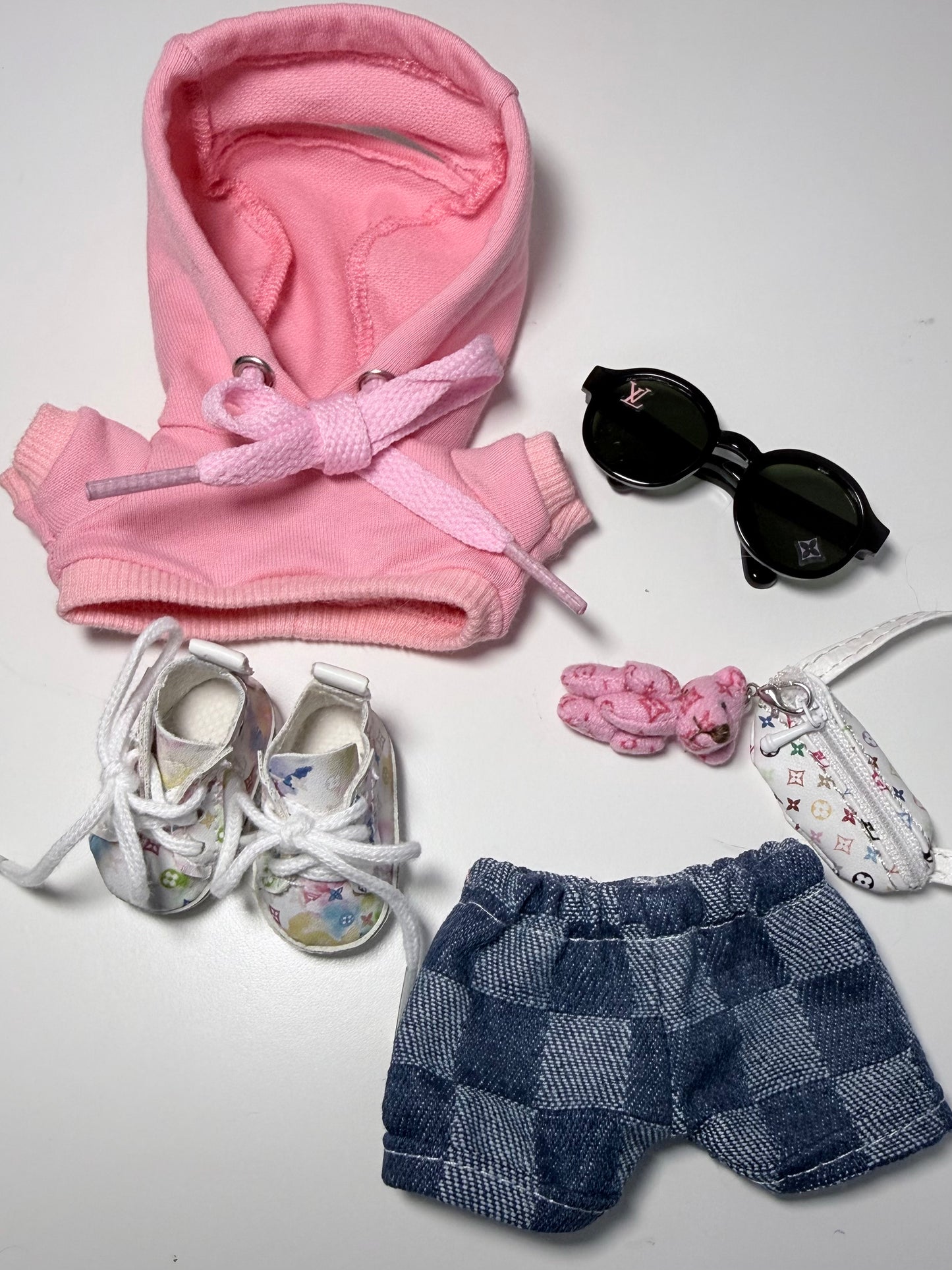 The Little Bear Edit – Pink Hoodie Outfit Set for Labubu Doll