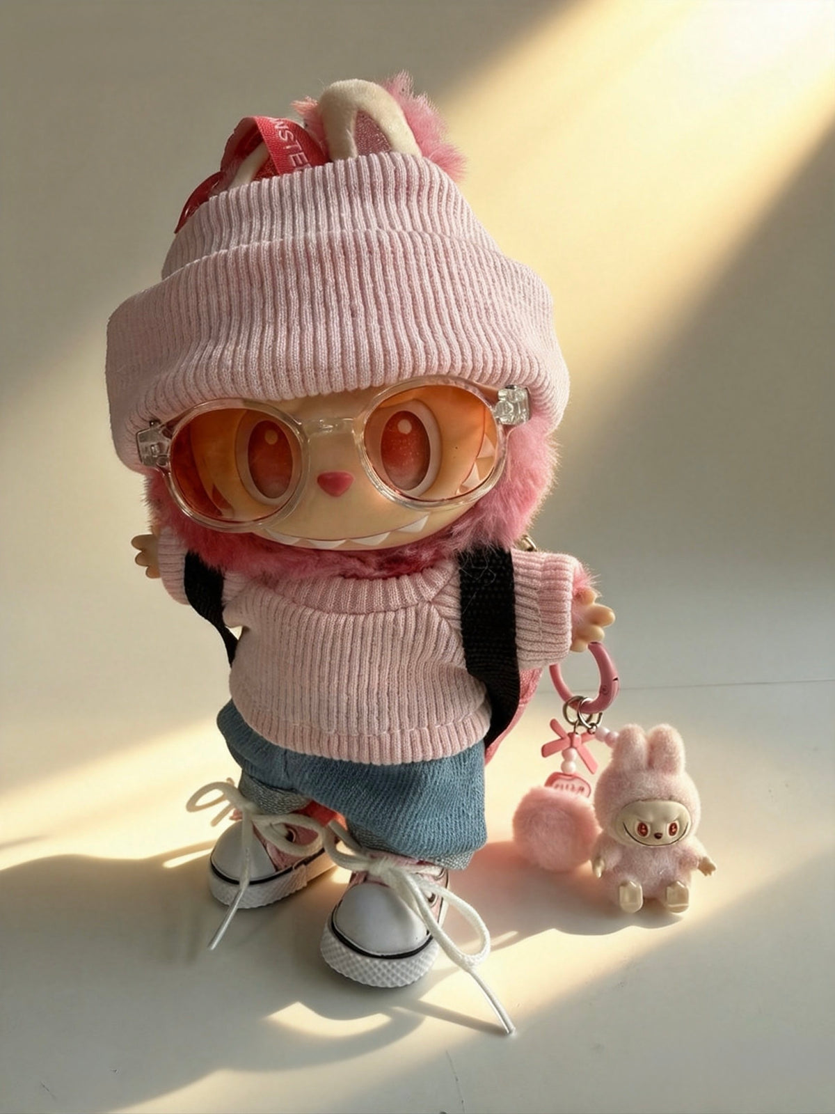 Mini Labubu Charm Backpack Set – Sunny Pink - Outfit for Labubu - Labubu Clothes