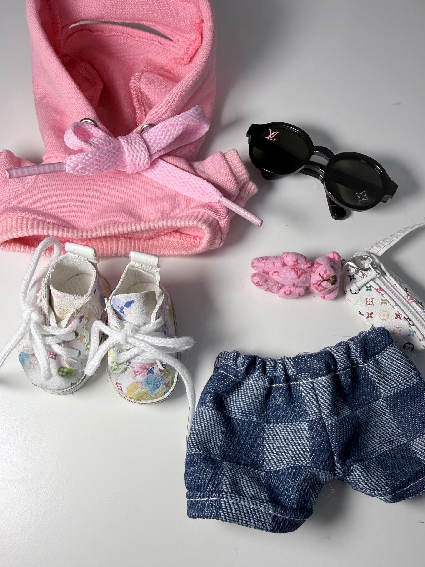 The Little Bear Edit – Pink Hoodie Outfit Set for Labubu Doll