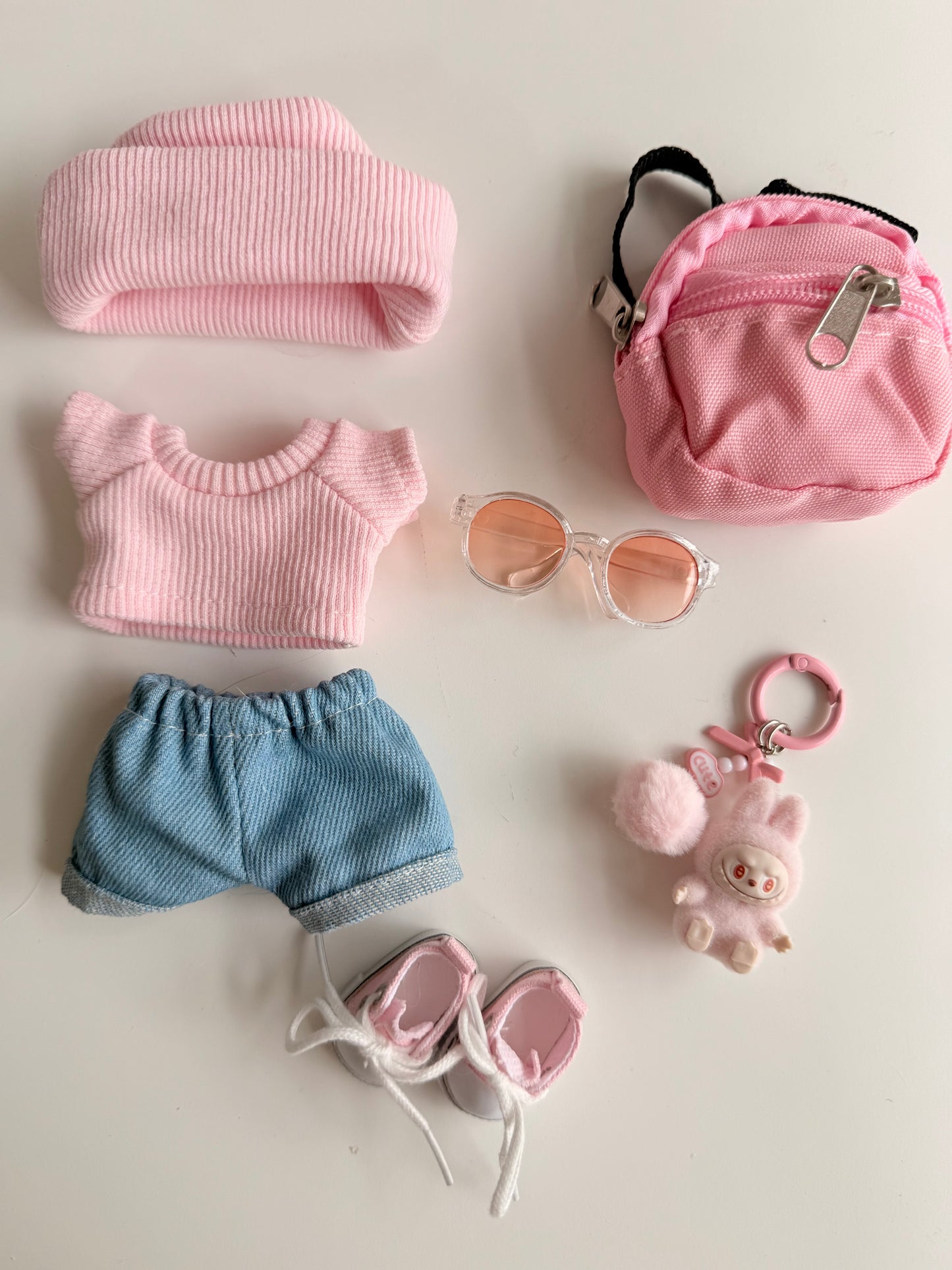 Mini Labubu Charm Backpack Set – Sunny Pink - Outfit for Labubu - Labubu Clothes