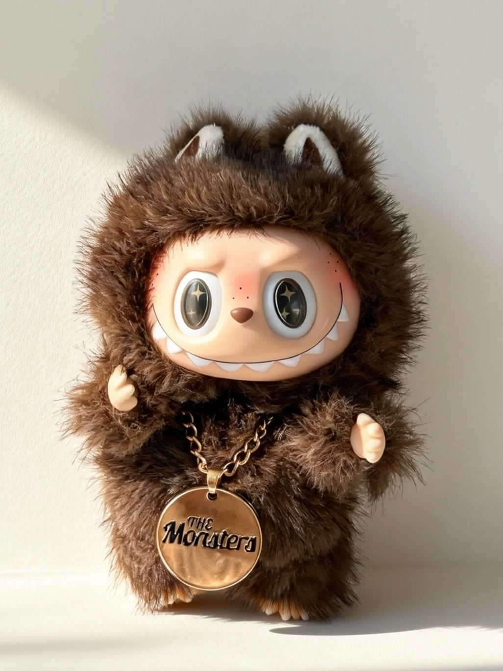 Custom Labubu Doll "Little Chief" – 17cm Brown Fluffy OOAK Art Toy